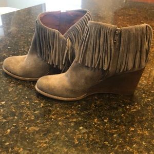Wedge fringe booties